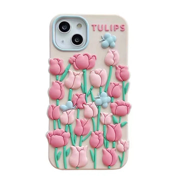 Qfdian Cute 3D Tulip Flower Butterfly Case For iPhone 13 12 11 14 15 Pro Max XS X XR 7 8 14 Plus SE 3 2 Silicone Soft Phone Back Cover